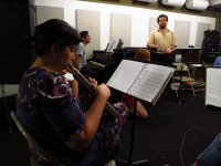 Kamala Sankaram, Matt Schloss, Christina Pagan (obscured), Rob Reese <br />Yahweh\'s Follies (Developmental Reading) <br />Photo by Jenn Burland